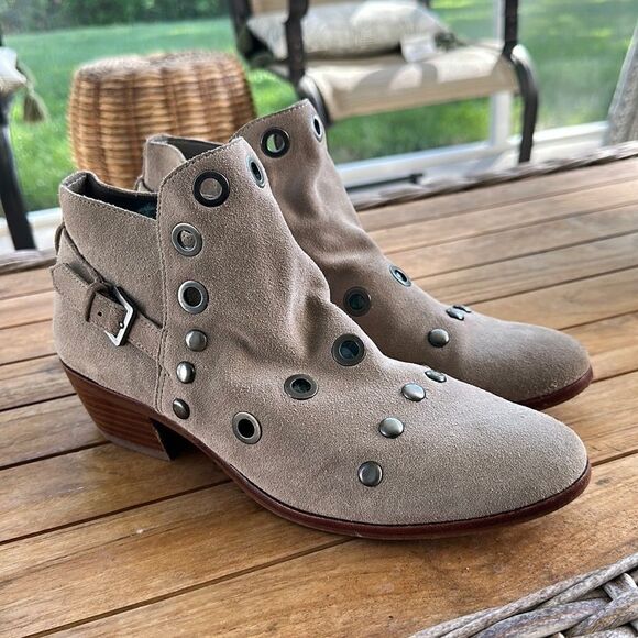 Sam Edelman Pedra Suede Pull On Ankle Boots Putty Taupe Suede Western Booties 9 - Picture 2 of 7